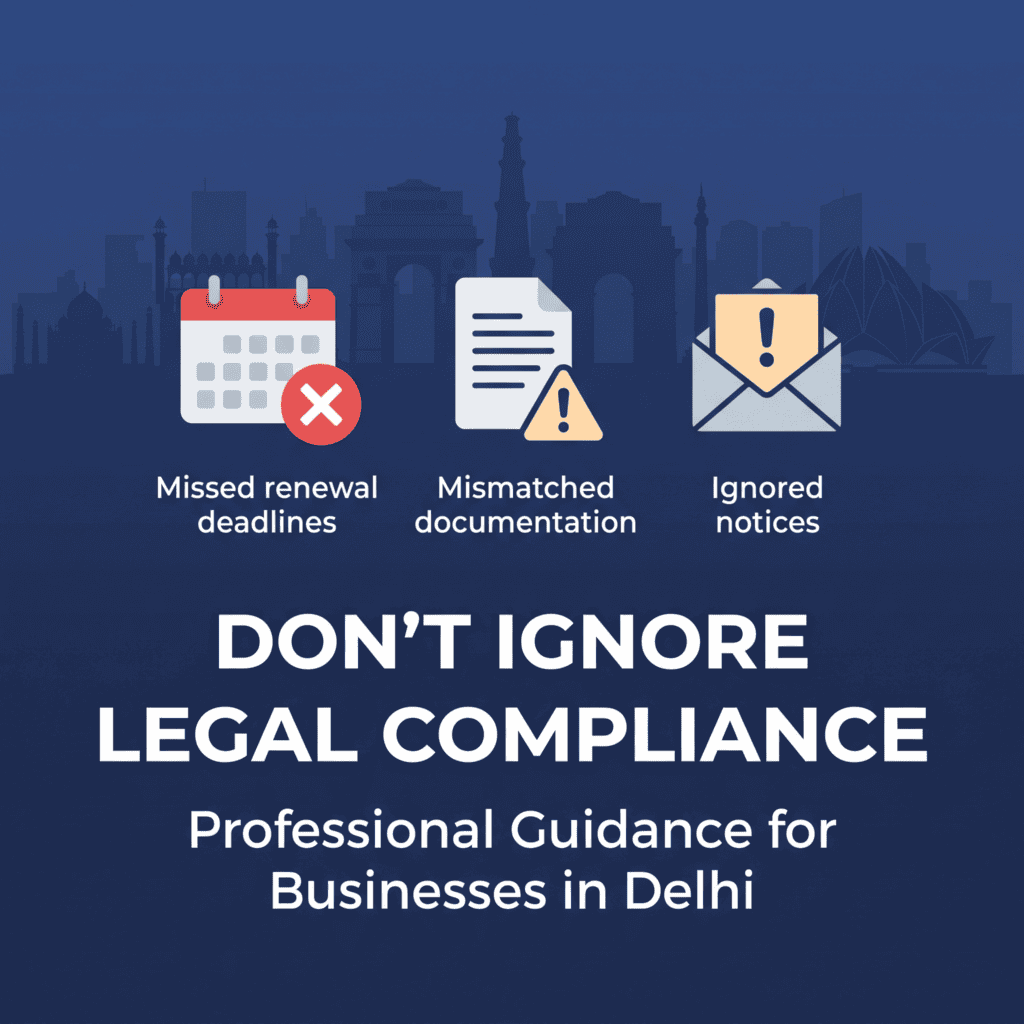 3 compliance mistakes Delhi businesses must avoid - missed renewal deadlines, mismatched documentation, ignored notices